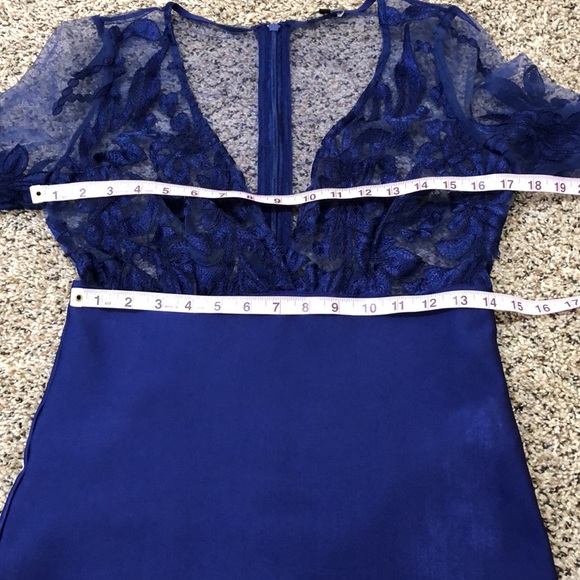 SOLD Fashion Nova Blue Mesh Floral Lace Plunge Low Cut Bodycon Dress Size XL - Picture 5 of 9